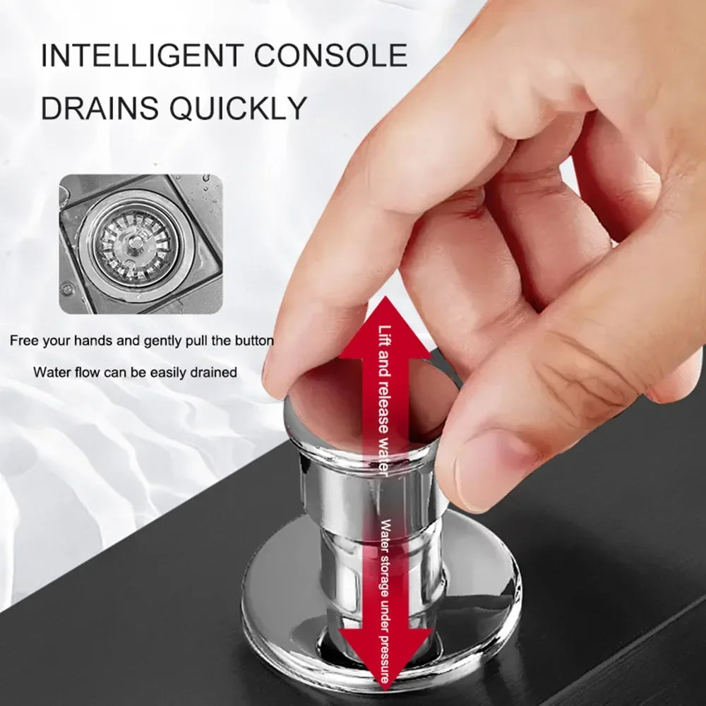 Nano Kitchen Sink Multi-Function Stepped Kitchen Sink 304 Stainless Steel Vegetable Washing Basin With High Pressure Cup Washer