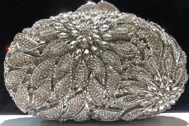Gold Metal Leaves White Crystals Evening Clutch Bags Luxury Women Wedding Party Purse Ball Handbags Rhinestone Mini heart bag