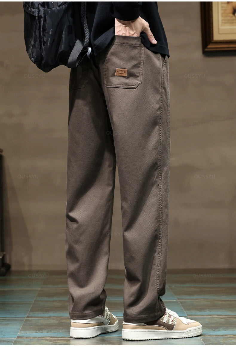 Brand Clothing New Soft Lyocell Fabric Pants Men Thick Loose Straight Drawstring Elastic Waist Korea Casual Cargo Trousers Male.