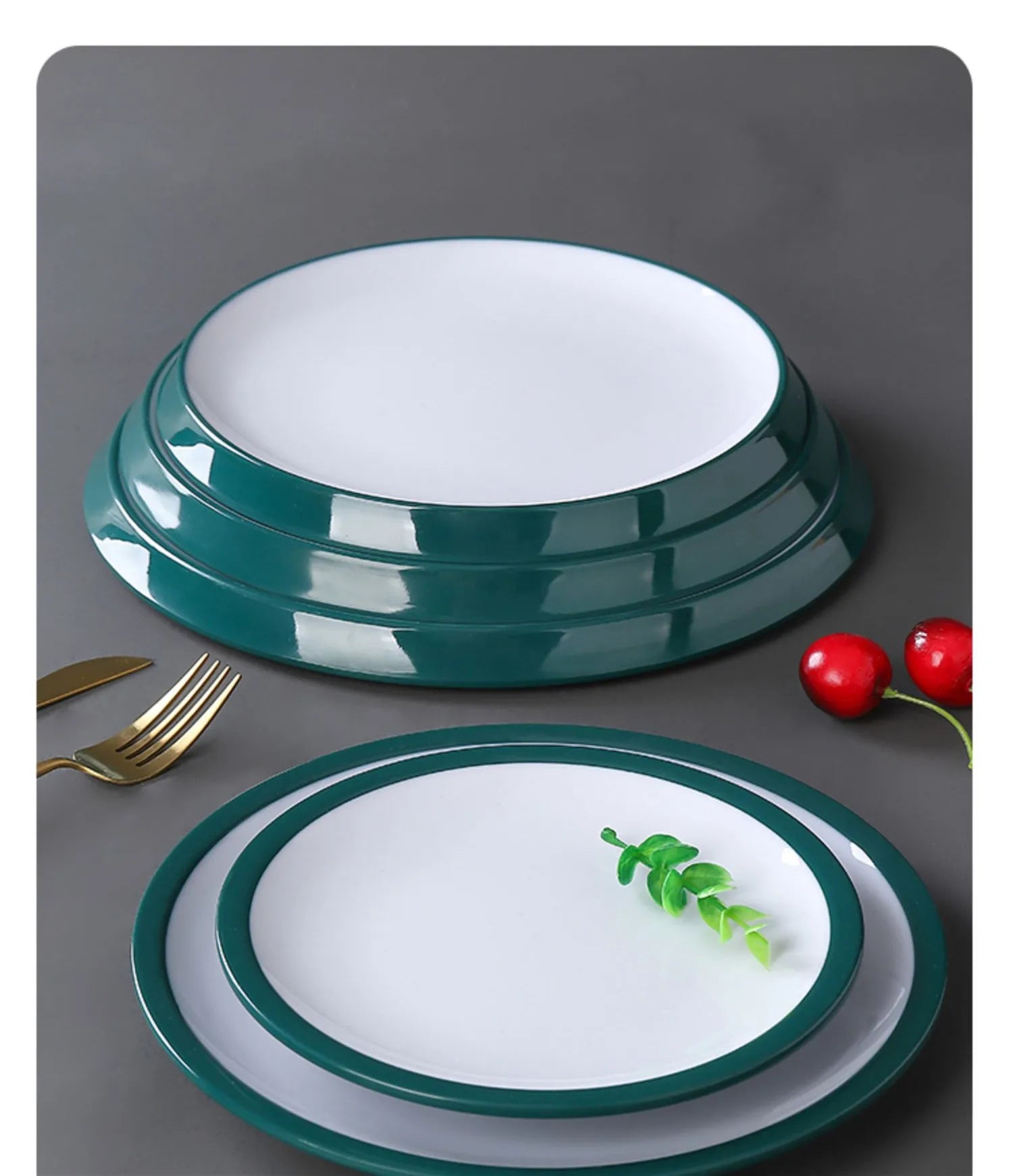 1Pc Commercial Melamine Tableware Household Plastic Dinner Plates Round Barbecue Salad Dishes Plate Kitchen Accessories.