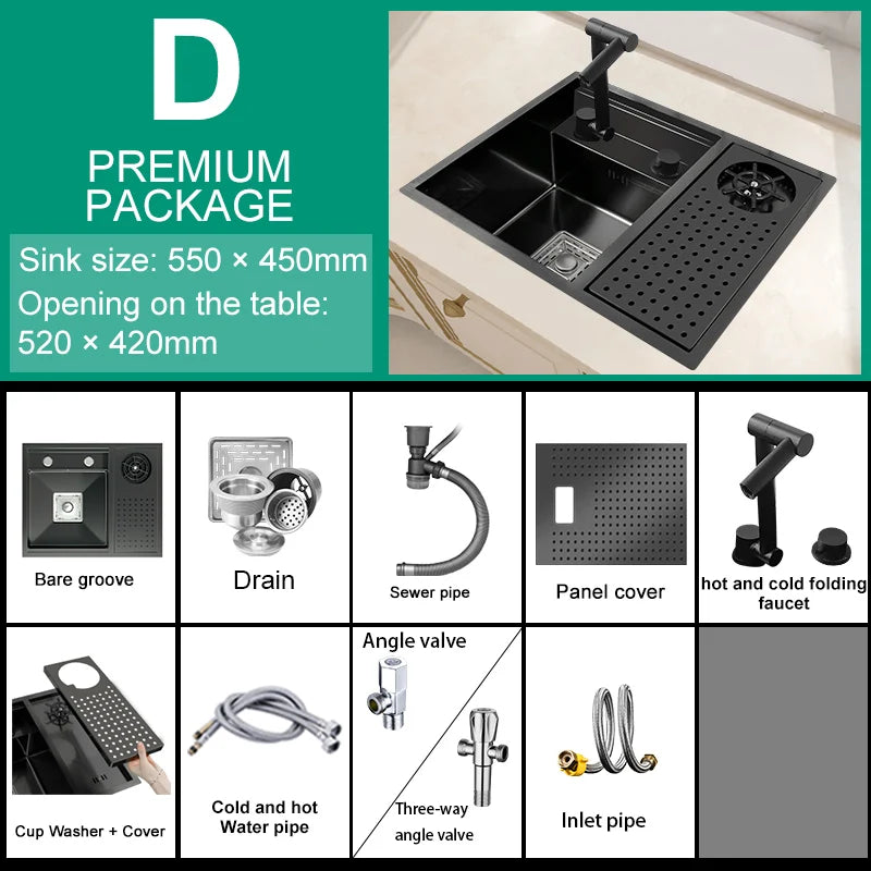 Hidden Cup Washer Bar Tank Stainless Steel Kitchen Sink Multifunctional Wash Basin Mini Small Single Slot With Cover Plate