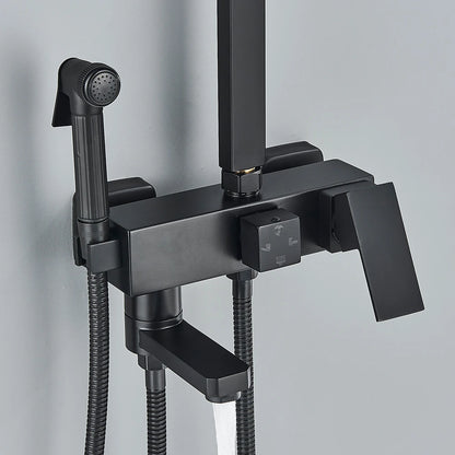 Rainfall Bathroom Shower Faucet Kit With Bidet Wall Mounted Stainless Steel Hot Cold Water Mixer Tap System With Rack,Tub Spout