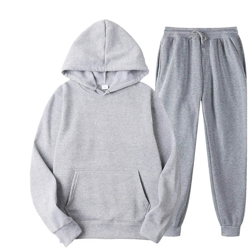Men Tracksuit 2 Pieces Sets Hooded Sweatshirt +Drawstring Pants Male Hoodies Running Sportswear Men Women Autumn Sportwear.