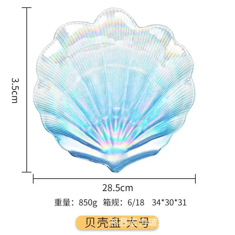 Creative Colorful Glass Shell Dishes Home Marine Fruit European Tray Snacks Ornaments Irregular Plates Home Decorative Plates.