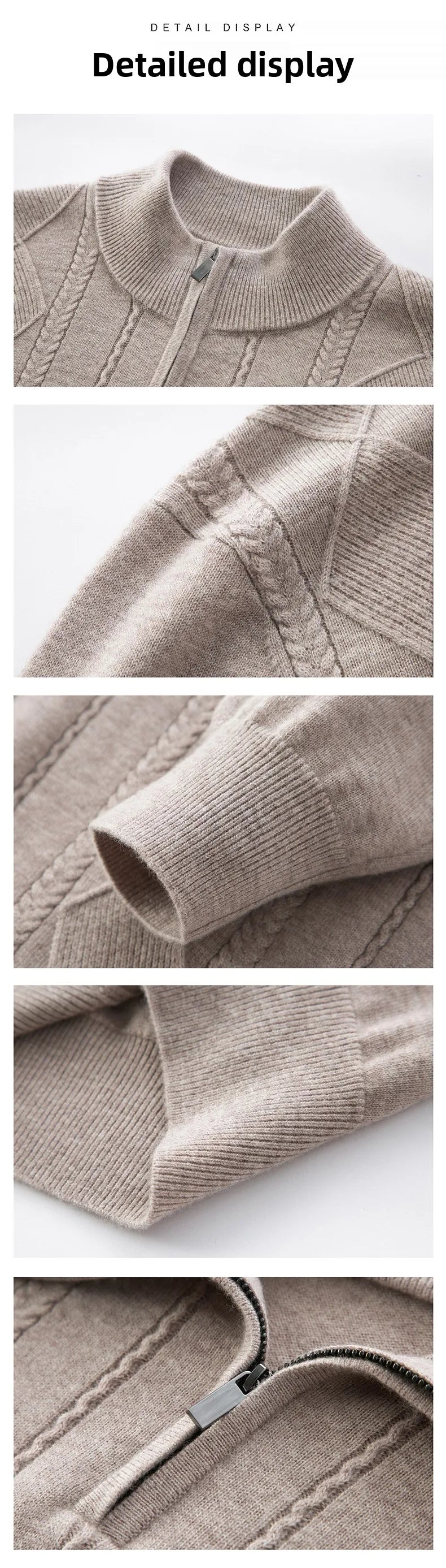 High End 100% Australia Wool Cashmere New Autum Winter Fashion Brand Casual Zip Up Men Pullover Knit Half Turtleneck Sweater.
