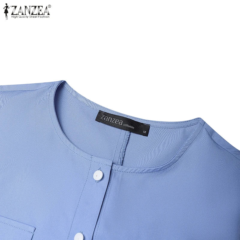 2025 ZANZEA Autumn Maxi Long Dress Women Elegant Long Sleeve Solid Pleated Sundress Patchwork Dresses Muslim Abaya Robe Femme