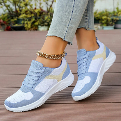 Autumn 2025 Sky Blue Women's Sneakers Plus Size 41 Mix Color Lace Up Casual Shoes Woman Soft Sole Platform Flats Tennis Shoes.