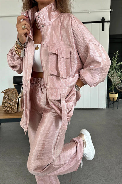 Streetwear 2 Piece Sets Women Outfit Spring Clothes Women 2025 Solid Pocket Jacket Top and Pant Sets Safari Style Tracksuits Set.