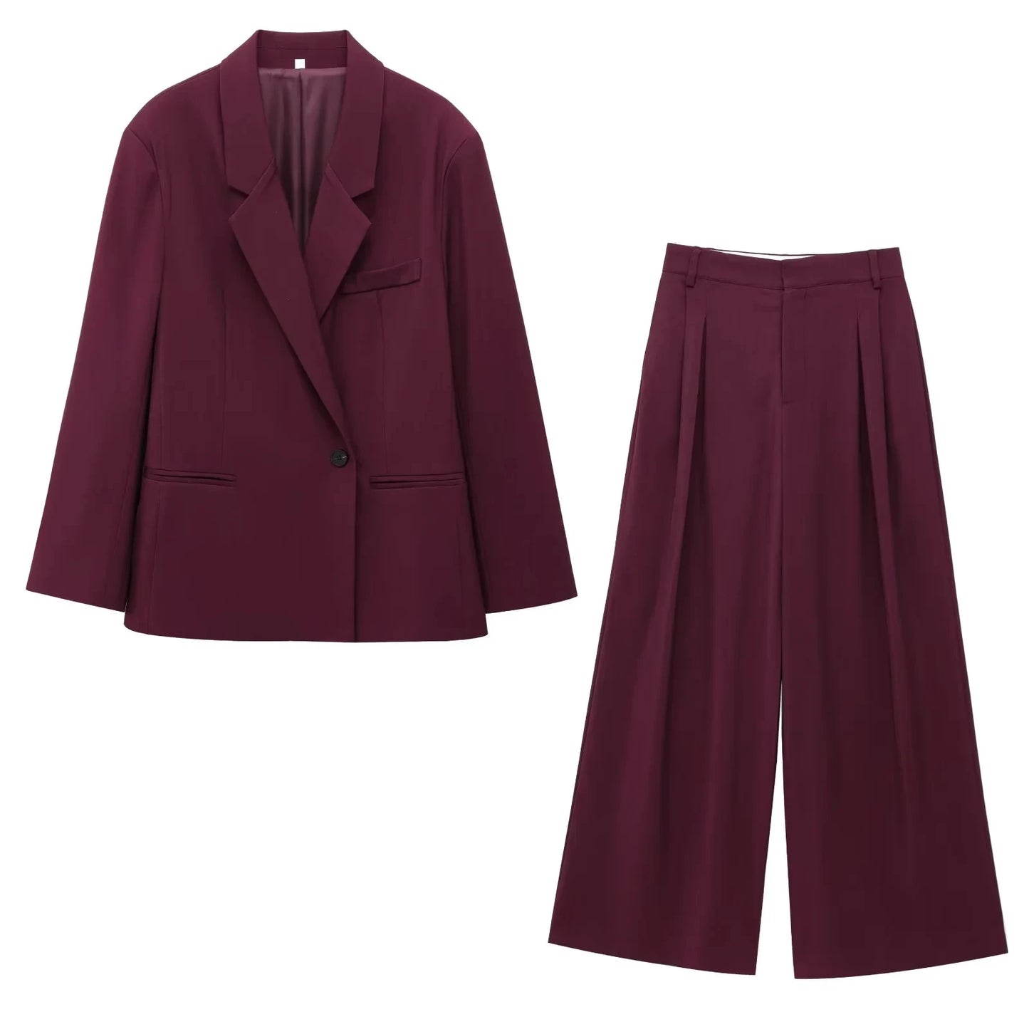 KONDALA Vintage Chic Office Lady Red Solid Women Suit Notched Single Button Pockets Blazer Straight Loose Pants Fashion 2025 Set.