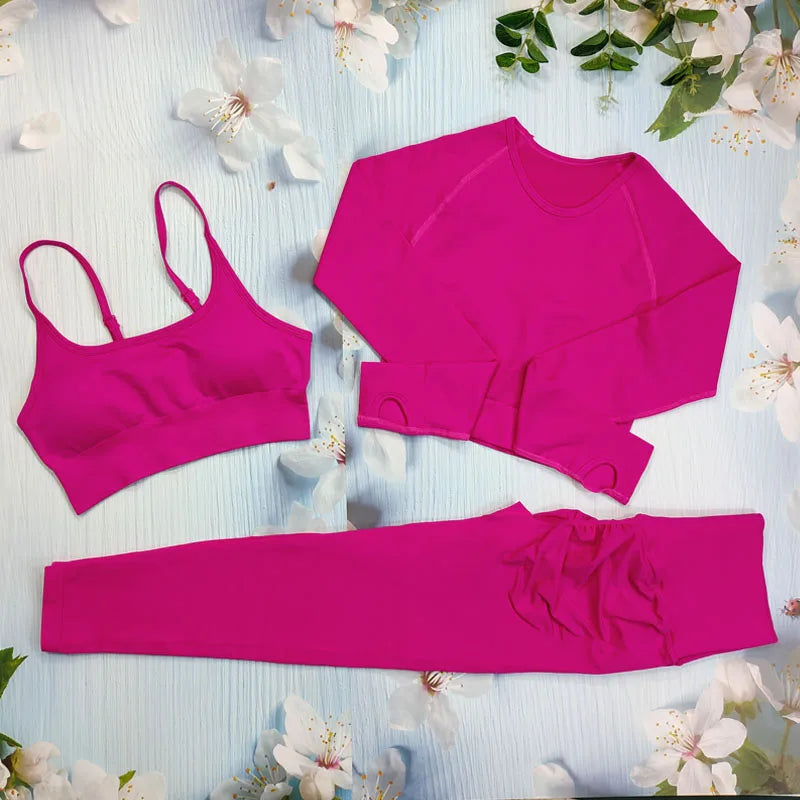 2/3/4Pcs Women's Tracksuit Seamless Yoga Set Leggings Sports Suit for Fitness Long Sleeve Top Gym Clothing Workout Sportswear