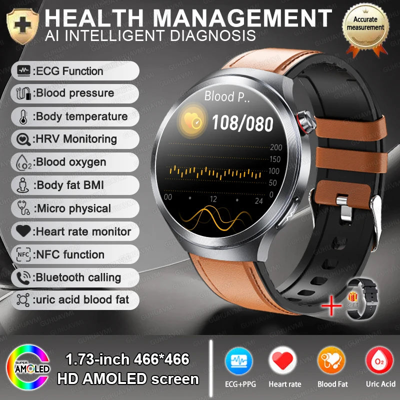 2025 New For HUAWEI Uric Acid Blood Pressure Blood oxygen Body Analysis Smart Watch ECG+PPG Clock Bluetooth call Smart watch Men