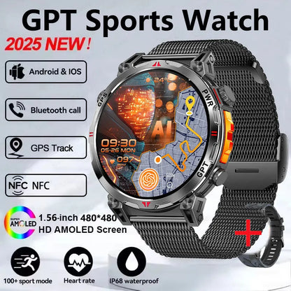 2025 GPS Sports Smart Watch GPT AMOLED 1.56 inch 488 * 488 Heart Rate Blood Oxygen Blood Pressure Monitoring 3ATM Smartwatches