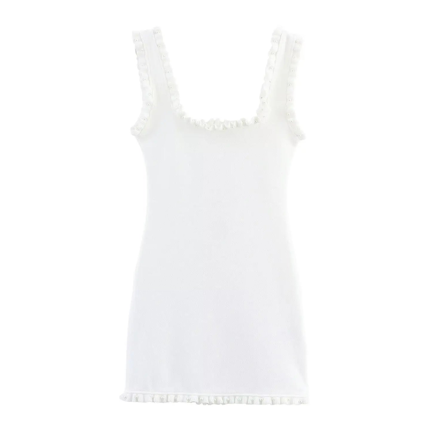 TRAFZA Weibliches Sommer-Sexy-dünnes Kleid, 2-farbig, fester quadratischer Kragen, ärmellos, rückenfrei, Blumendekoration, Damenmode-Kleider.