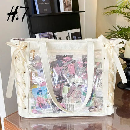 New Versatile Fashion Ribbon Itabag Large Capacity Green Large Food Anime Millet Bag Daily One Shoulder Tote Bag