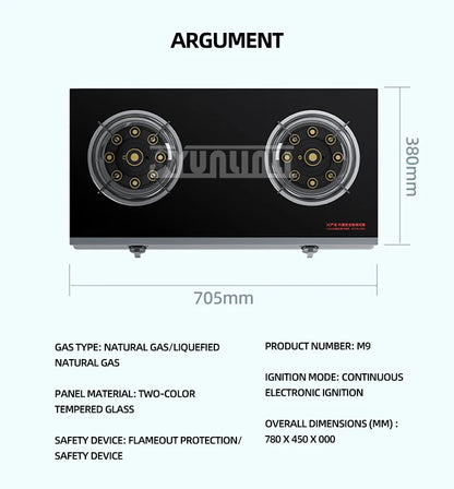 Household Desktop Natural Gas Liquefied Gas Timing Stove Double-Hole Fierce Fire Kitchen Cooker Tool.