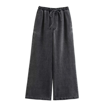 2024 Autumn Jeans Sets Women Turn-down Collar Casual Top Fashion High Waist Streetwear Female Denim Pant Two Piece Set.