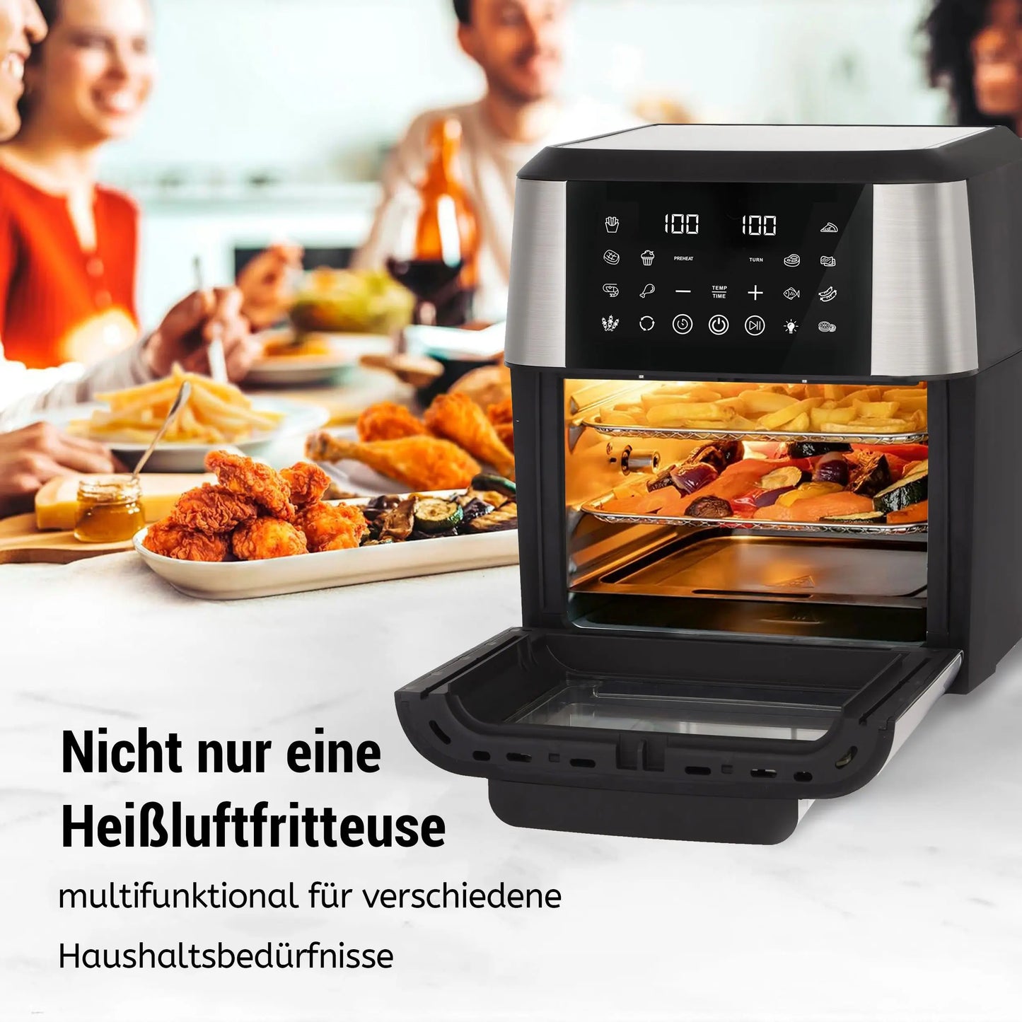 12L Air Fryer Mini Oven,Multi Function Smart machine Air fryers with Glass Viewing Window,Oilless Cooker with LED Touch Control.