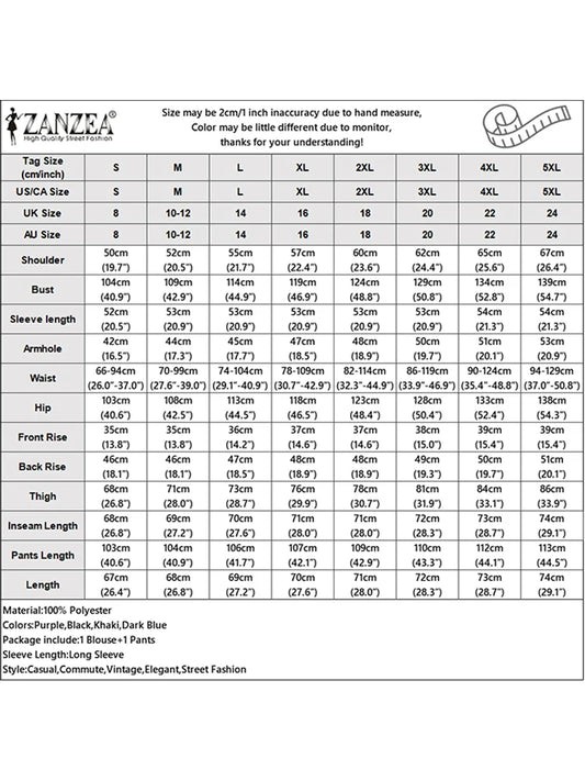 2025 ZANZEA Fashion Lapel Long Sleeve Tops Pant Suit Autumn 2 Piece Sets Women Outfits Office Pant Sets Casual Work OL Tracksuit.