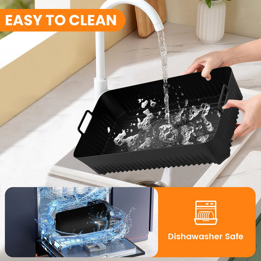 (No Machine) 3Pcs Air Fryer Liners Silicone Pad Tray for Ninja Flex Drawer AF500UK, 5.2L + 10.4L, Kitchen Air Fryer Accessories.