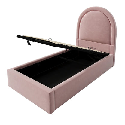 Rosa Samt-Einzelbett 90 x 200 cm für Kinder, Jungen, Mädchen, Kinderbettgestell, Kinderbett ohne Matratze