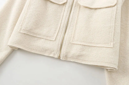TRZA-Kurzjacke mit Taschen für Damen, Langarmmantel, Reißverschluss vorne, Damenoberbekleidung, schicke Oberteile, Mode