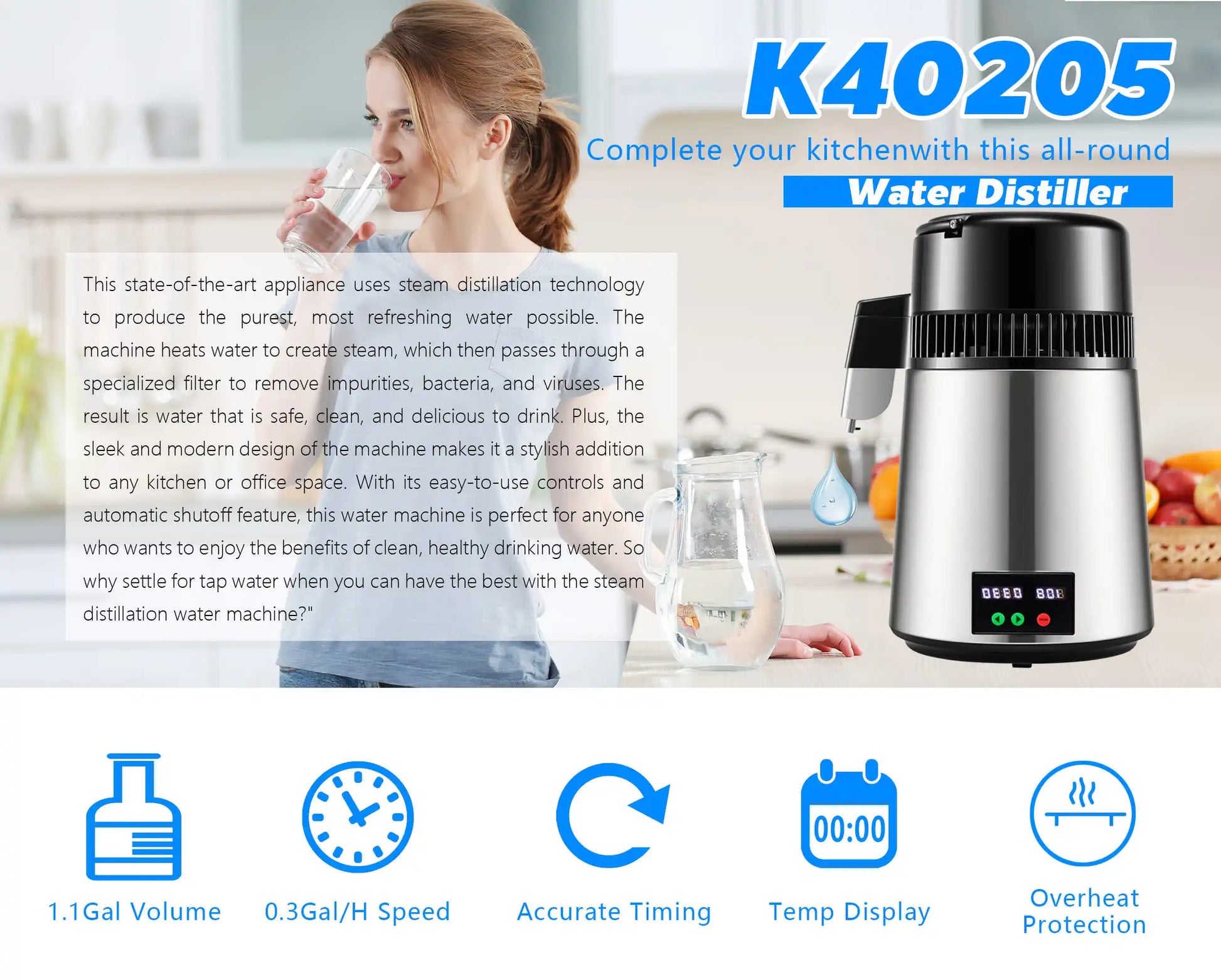 750W 4L Water Distiller Household Distilled Pure Water Machine Distillation Purifier Filter Stainless Steel Water Filter.
