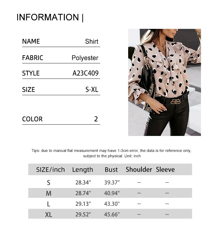 Ladies Spring Summer Long Sleeve V Neck Ruffle Shirt Loose Vintage Women's Streetwear Vintage Style Ladies Top.