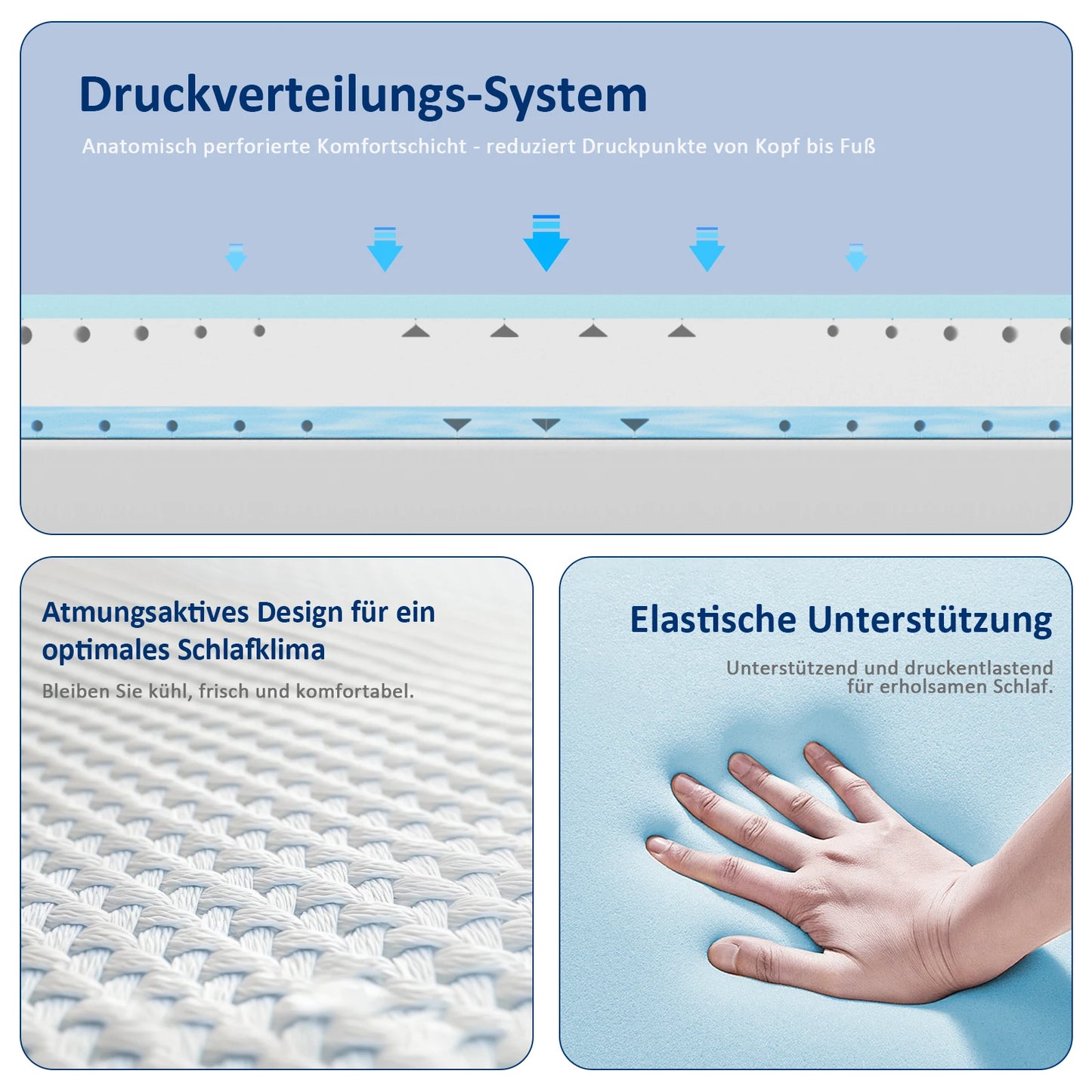Komfortschaummatratze 180×200×18 cm, wendbar, Memory-Schaum, kühlender Bezug, Härte H3/H4, 18 cm hoch, 7-Zonen Unterstützung