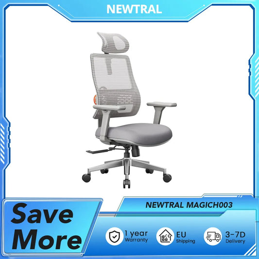 NEWTRAL MAGICH003 Ergonomischer Bürostuhl, automatisch ausgestellte Rückenlehne, adaptive Unterrückenstütze, verstellbarer Kopfstützensitz, Grau