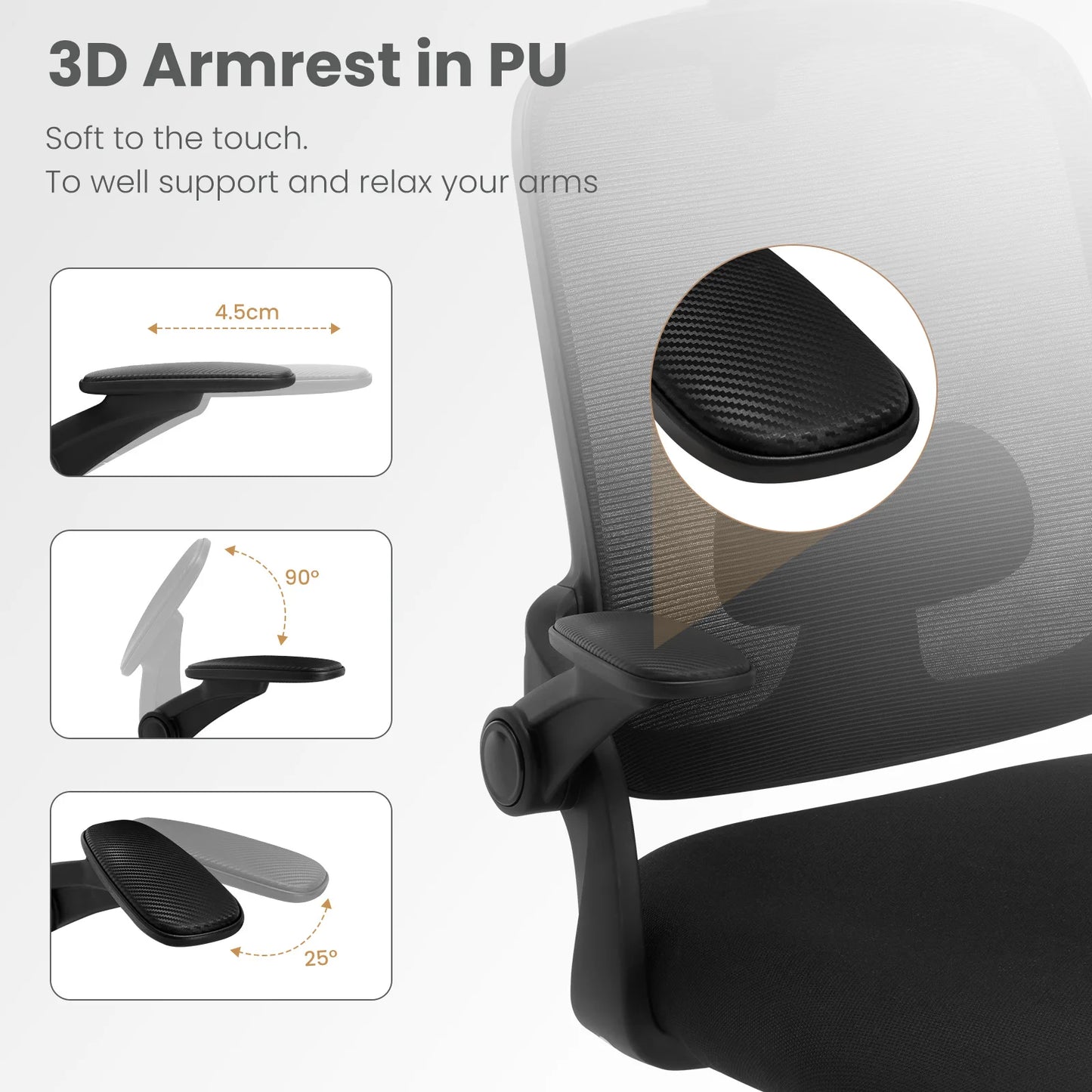 Ergonomischer Büro-Computer-PC-Schreibtischstuhl, drehbarer Netzstuhl mit Rollen, verstellbare Kopfstütze, Lordosenstütze, Heimarbeitsstuhl