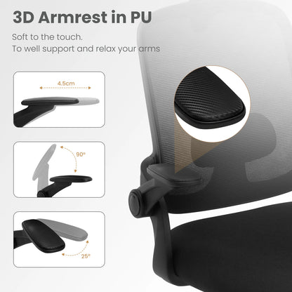 Ergonomischer Büro-Computer-PC-Schreibtischstuhl, drehbarer Netzstuhl mit Rollen, verstellbare Kopfstütze, Lordosenstütze, Heimarbeitsstuhl