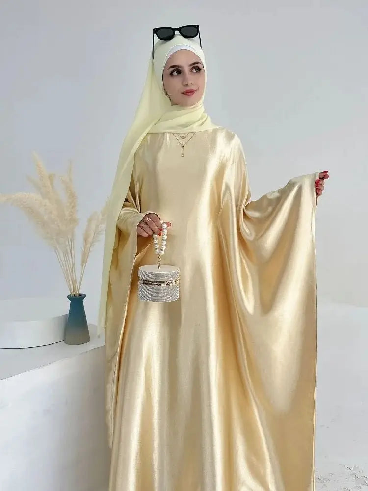 Batwing Satin Shimmer Abaya Damen Dubai Luxury Islam Muslim Kaftan Dress Women Kebaya Vestidos Djellaba Robe Femme Musulmane.