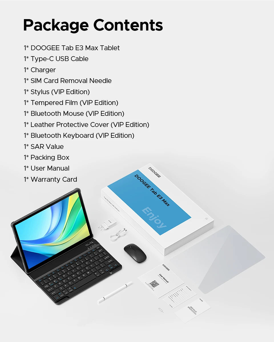 Doogee 2 in 1 Tablet Pc Tab E3 Max Gmini Ai 14" 2.1K Display Android 15 32Gb (8+24) 256Gb 13500Mah Battery Helio G100 Tablet Pc