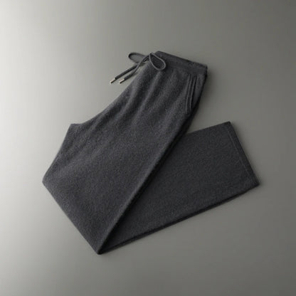 Classic Versatile 100% Cashmere Pants Men High Waist Knitted Straight Pants Solid Color Loose Thin Wide Leg Pants
