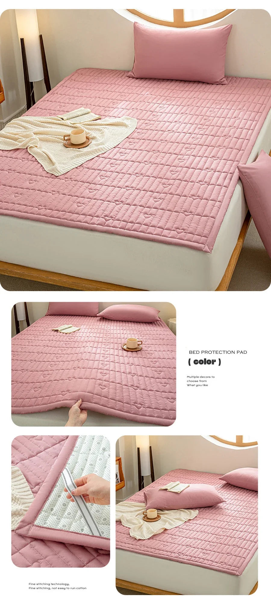 Washed cotton quilted thicken mattress pink romance heart sleeping mat 150cm bed sheet bed protection pad queen king size.