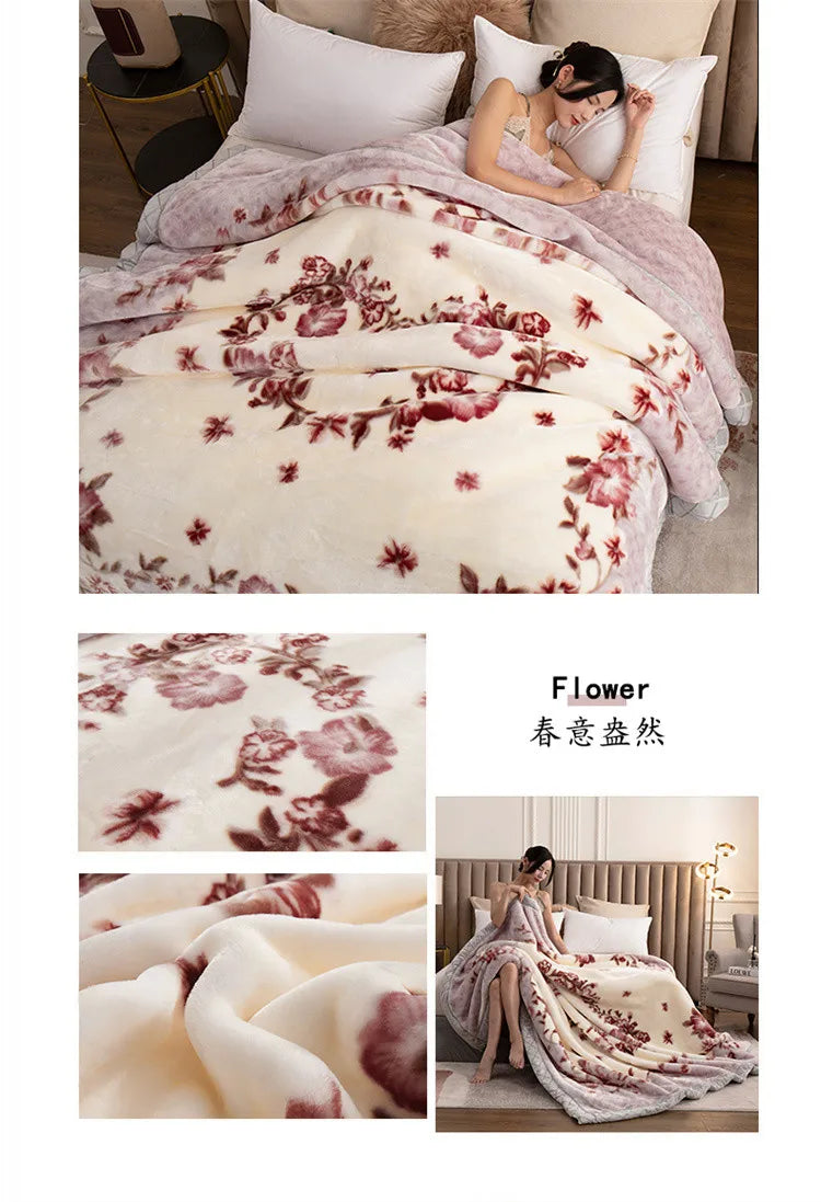 Double-layer Thick Plush Blanket Warm Skin Friendly in Winter Quilt Multiple Non Shedding Prints High Quality Bedding Article