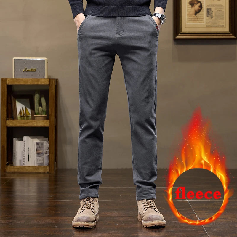 Warm Fleece Pants Winter Man Cowboy Man Thermal Fleece Lined Korean Fashion Slim Thicken Plush Wool Boot Cut Jeans Men.