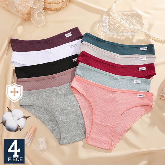 FINETOO 4Pcs/Set M-4XL Cotton Panties Female Underpants Sexy Panties for Women Briefs Underwear Plus Size Pantys Lingerie.