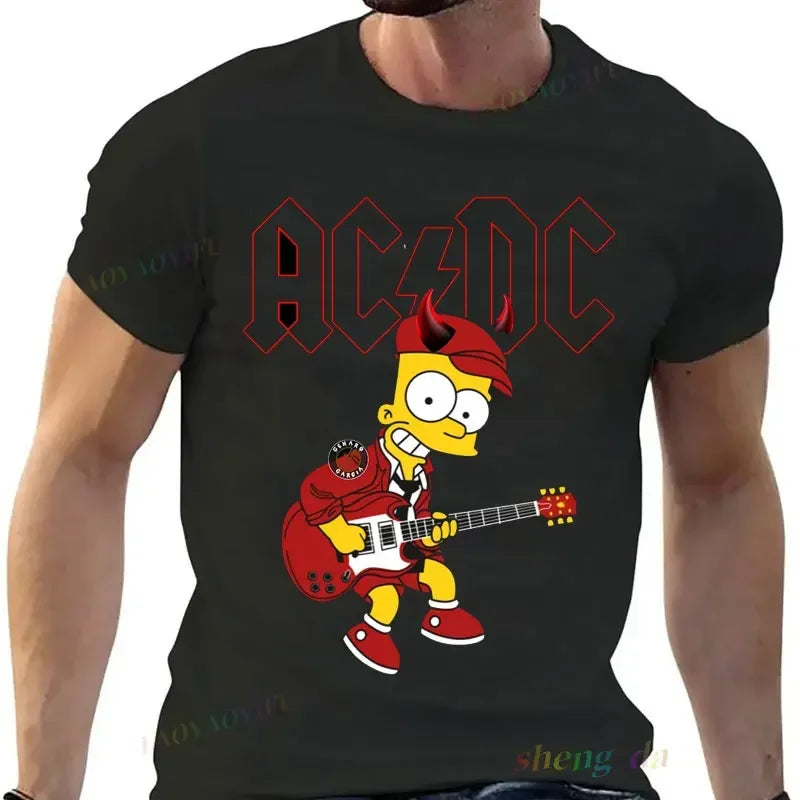 Pop singer Rock Band AC DC T-shirt Casual fashion men's short sleeve summer pure cotton breathable moisture absorption sweat.