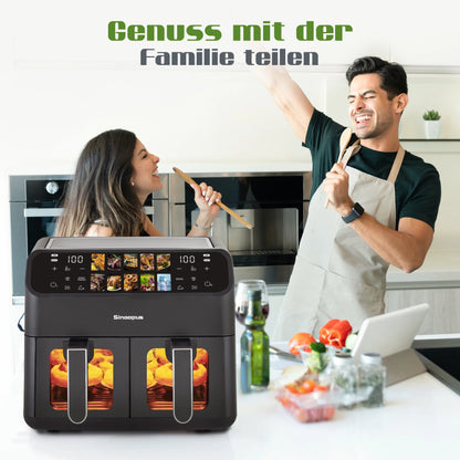 10L Multi Function Dual Basket air fryers Smart machine Viewing Window Electric Hot fryer Oilless Cooker with LED Touch Control.