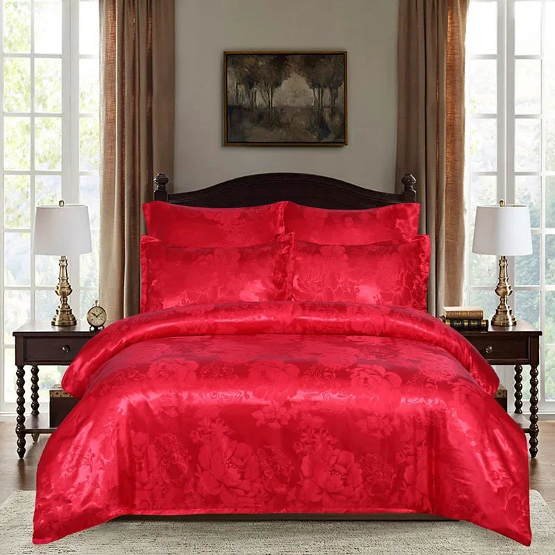 European Satin Jacquard Duvet Cover Set High Quality Smooth and Skin Friendly Comforter Cover Set Summer Bedding Kit for Adults