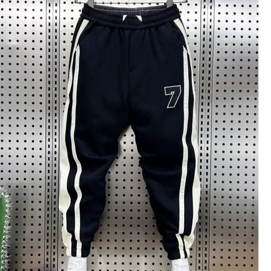 Fashionable Striped Color Blocking Sweatpants 2024 Autumn/Winter Men's New Casual Ankle Pants Patchwork Warm Harem Trousers.