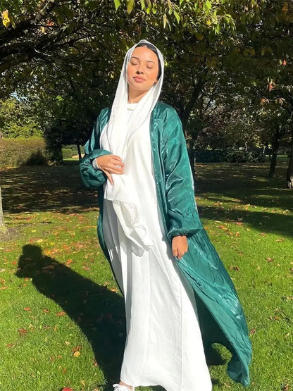 Ramadan Eid Open Satin Kebaya Abaya Dubai Luxury Kimono Kaftan Muslim Islam Dress Abayas For Women Caftan Robe Femme Musulmane.