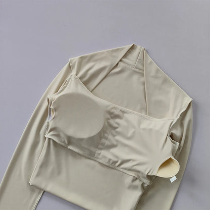 Fitness Chest Cushion Sports Top Women Long Sleeve Shirts Pra Speed Up Short Elegant Dance Yoga Clothes Small Waistband Gym.