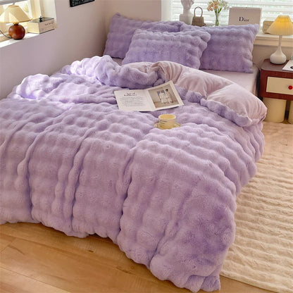 Luxury Faux Rabbit Fur Velvet Fleece Plush Soft Warm Bedding Set Super Comfortable Duvet Cover Set Blanket Bed Sheet Pillowcases