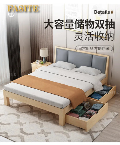 Massivholz Modernes einfaches 1,8 Meter Doppelbett Mietzimmer 1,2 Meter Einzelbett 1,5 Meter einfacher Bettrahmen