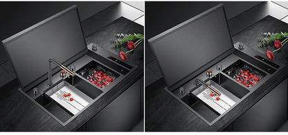 ASRAS Hidden Double Sinks Smart Purifying Kitchen Island Sinks Flip Cover Hidden 4mm Thickness Handmade kitchen Sinks