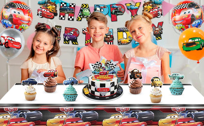 Lightning McQueen Partydekorationen, 38 Stück Lightning McQueen Partyzubehör – Auto-Banner, Tischdecke, Ballon usw. Partyzubehör für Autos.