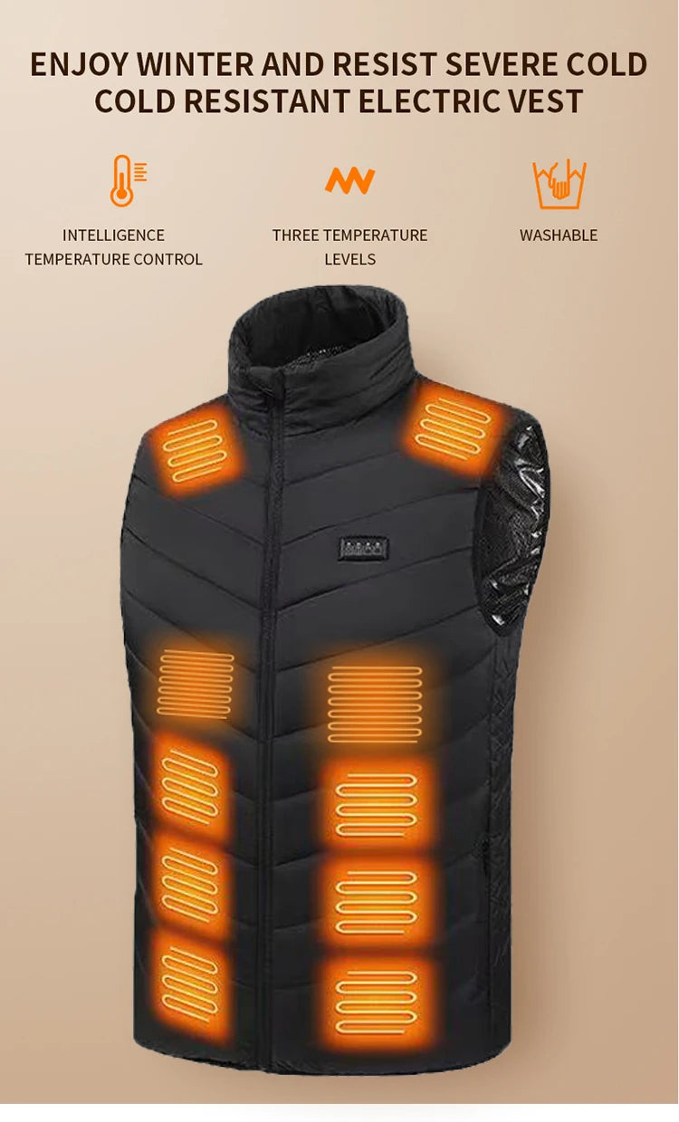 21 Zone Heating Vest Mens USB Infrared Thermal Jacket Smart Heated Clothes New Winter Cold-proof Thick Sleeveless Coat Hiking.