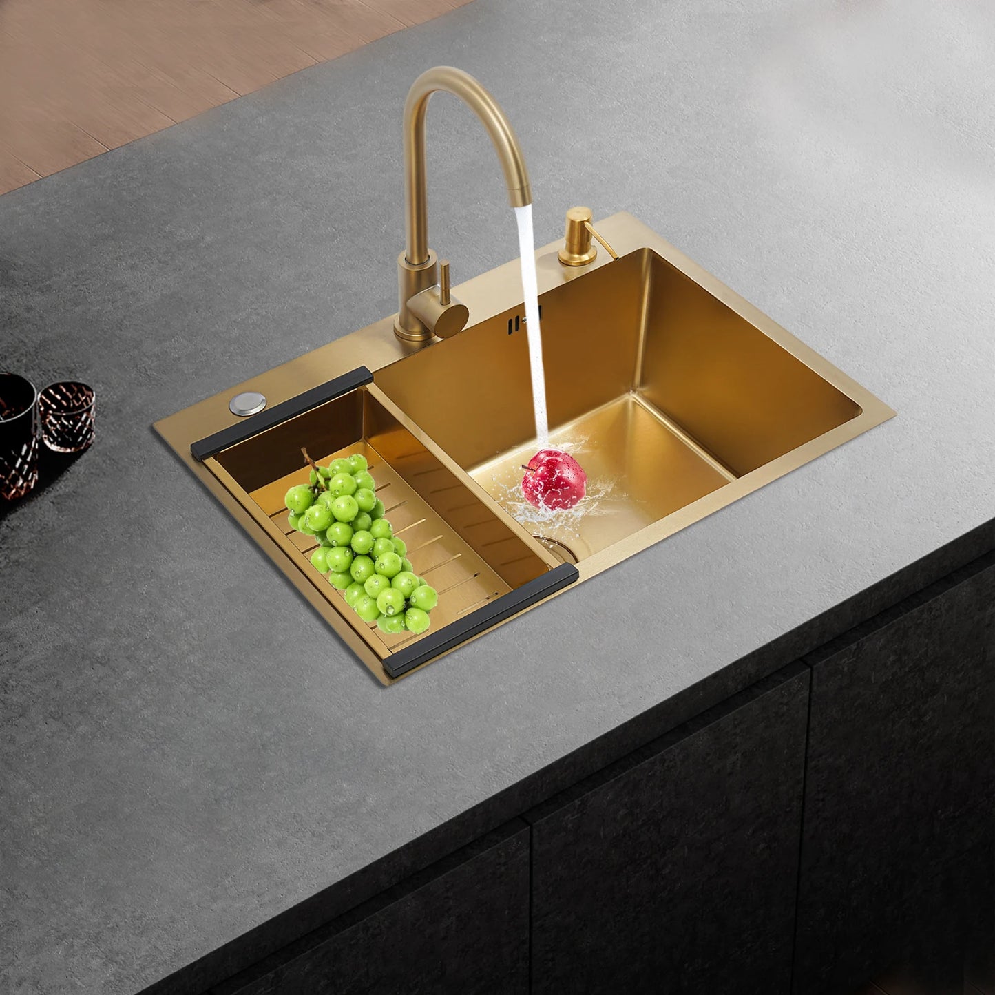 60 x 45 Zoll Edelstahl-Küchenspüle ohne Logo, rechteckige Spüle mit Abtropfkorb für Toiletten, Badezimmer, Waschräume